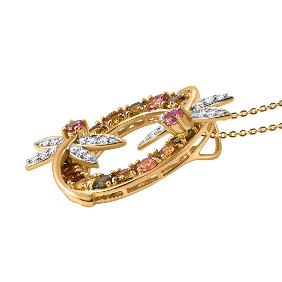 GP Trionfo Collection Multi-Tourmaline and Multi Gemstone 4.10 ctw Rainbow Dragonfly Pendant Necklace in 18K Vermeil Yellow Gold Over Sterling Silver 20 Inches image number 3