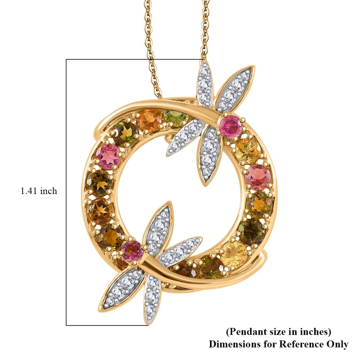 GP Trionfo Collection Multi-Tourmaline and Multi Gemstone 4.10 ctw Rainbow Dragonfly Pendant Necklace in 18K Vermeil Yellow Gold Over Sterling Silver 20 Inches image number 6