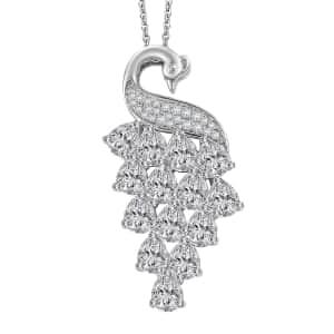 J Francis Embellished with Zirconia by Swarovski 7.70 ctw Peacock Pendant Necklace in Rhodium Over Sterling Silver 20 Inches