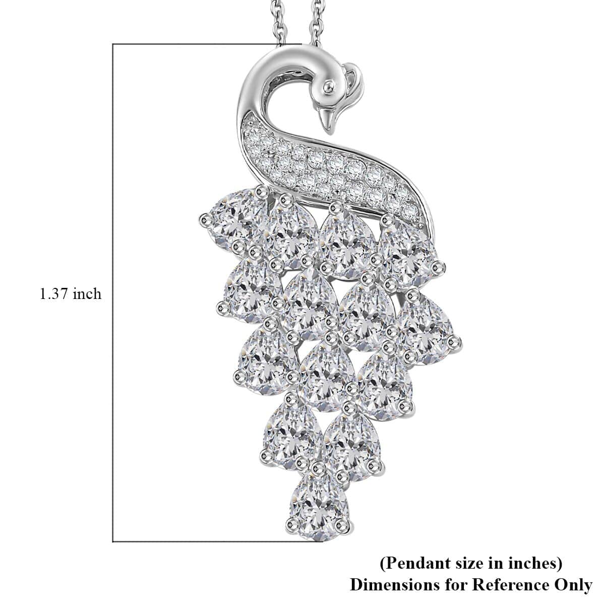 J Francis Embellished with Zirconia by Swarovski 7.70 ctw Peacock Pendant Necklace in Rhodium Over Sterling Silver 20 Inches image number 4