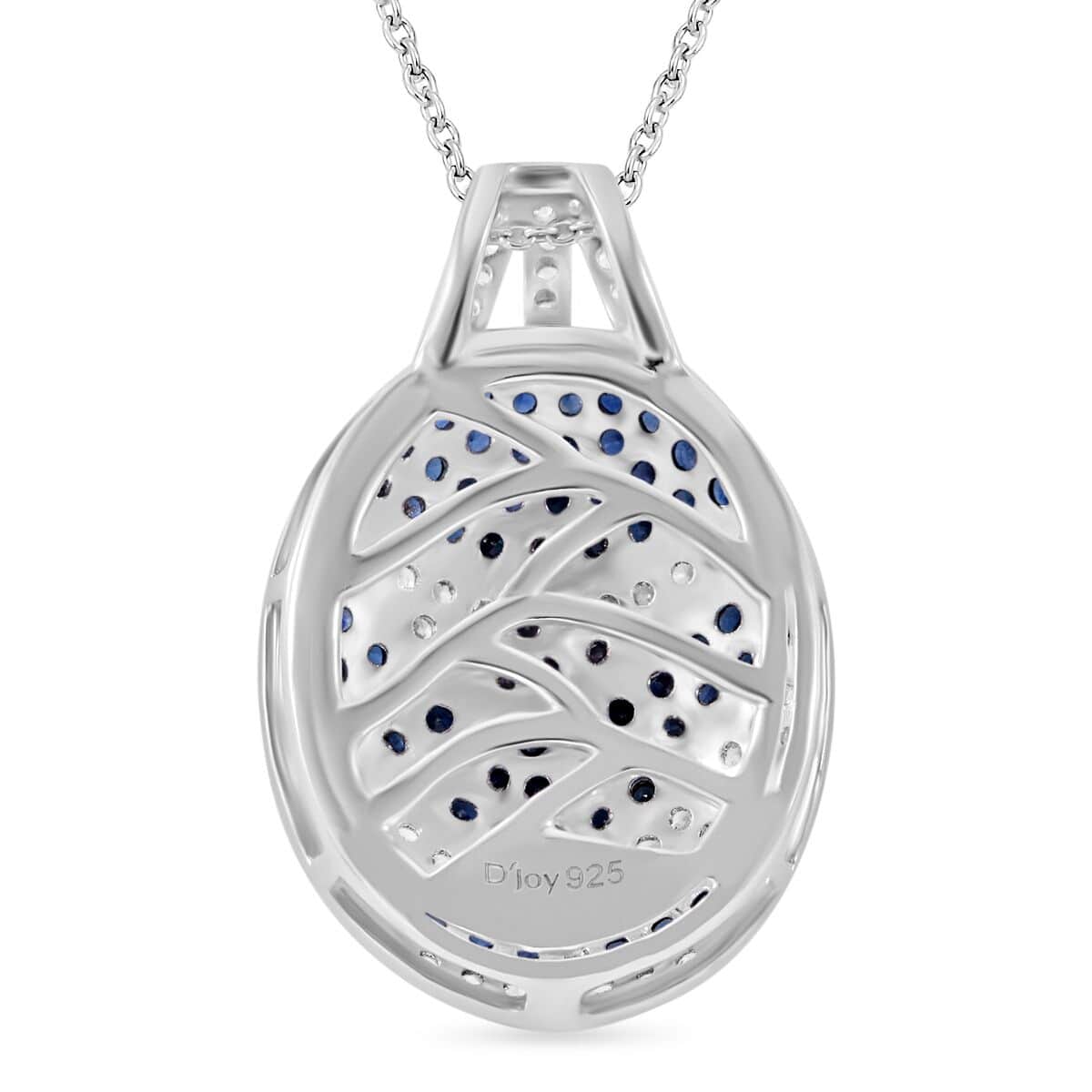 Kanchanaburi Blue Sapphire and White Zircon 2.90 ctw Ocean Waves Pendant Necklace in Rhodium Over Sterling Silver 20 Inches image number 3