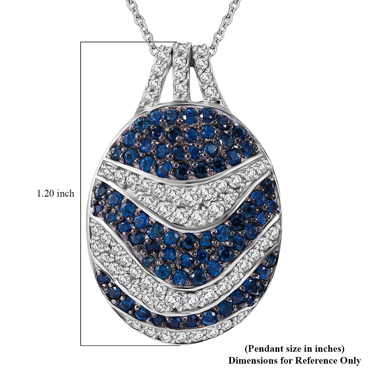 Kanchanaburi Blue Sapphire and White Zircon 2.90 ctw Ocean Waves Pendant Necklace in Rhodium Over Sterling Silver 20 Inches