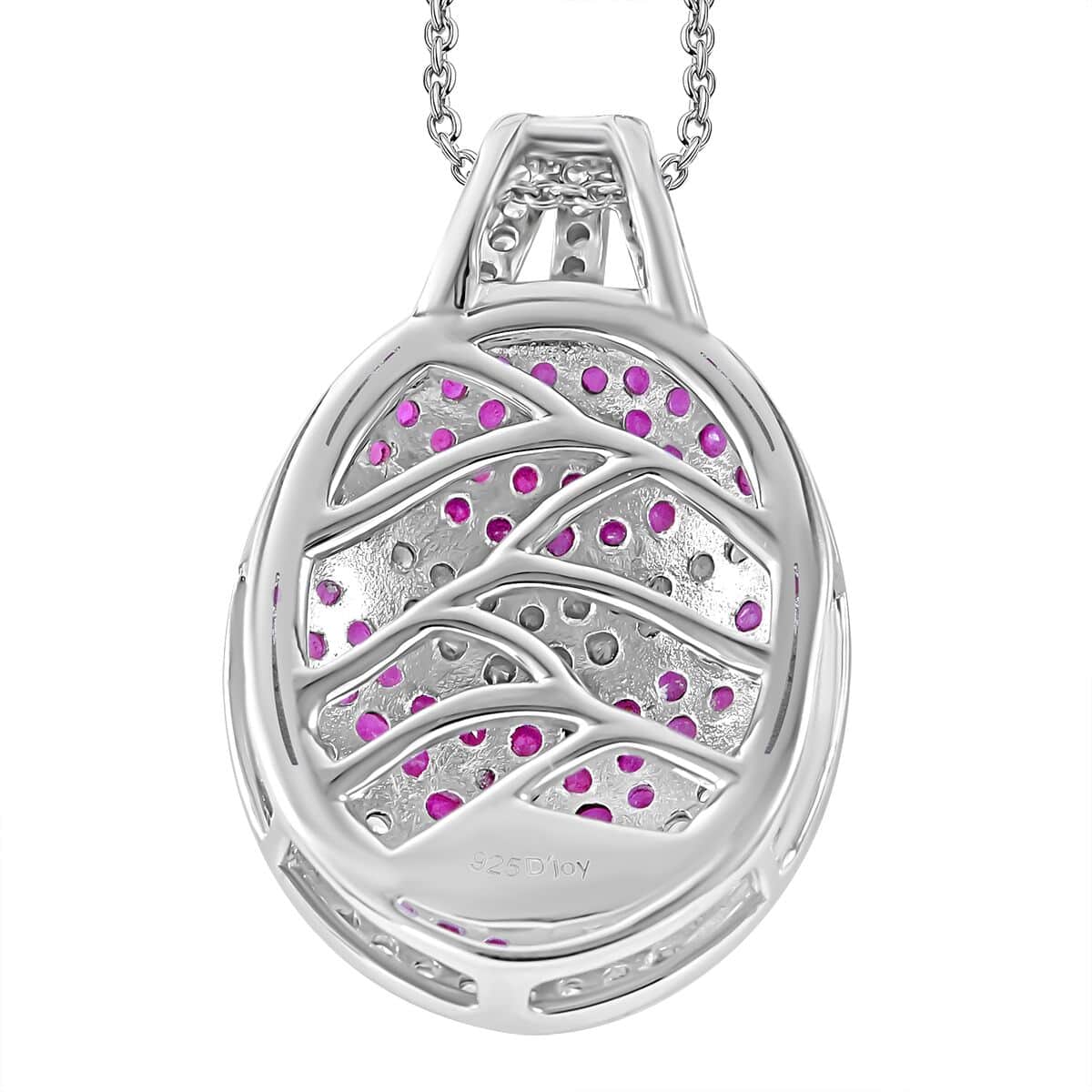 Mozambique Ruby and White Zircon 3.15 ctw Ocean Waves Pendant Necklace in Rhodium Over Sterling Silver 20 Inches image number 3