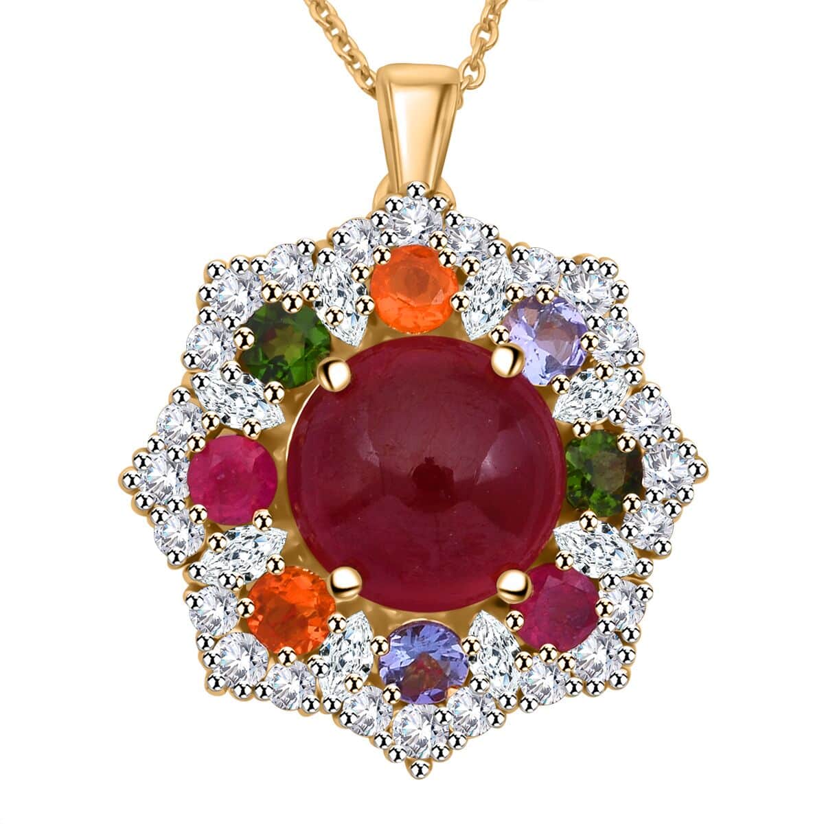 African Ruby (FF) and Multi Gemstone 12.00 ctw Radiant Blossom Pendant Necklace in Vermeil Yellow Gold Over Sterling Silver 20 Inches image number 0