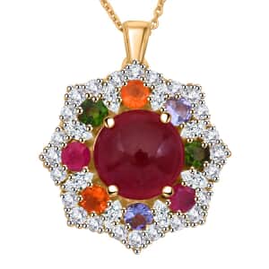 African Ruby (FF) and Multi Gemstone 12.00 ctw Radiant Blossom Pendant Necklace in Vermeil Yellow Gold Over Sterling Silver 20 Inches