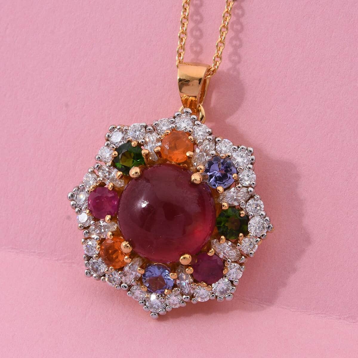 African Ruby (FF) and Multi Gemstone 12.00 ctw Radiant Blossom Pendant Necklace in Vermeil Yellow Gold Over Sterling Silver 20 Inches image number 1