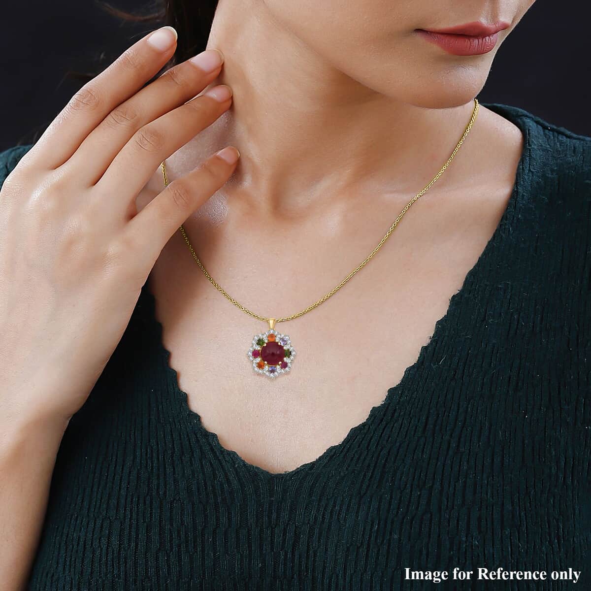 African Ruby (FF) and Multi Gemstone 12.00 ctw Radiant Blossom Pendant Necklace in Vermeil Yellow Gold Over Sterling Silver 20 Inches image number 2