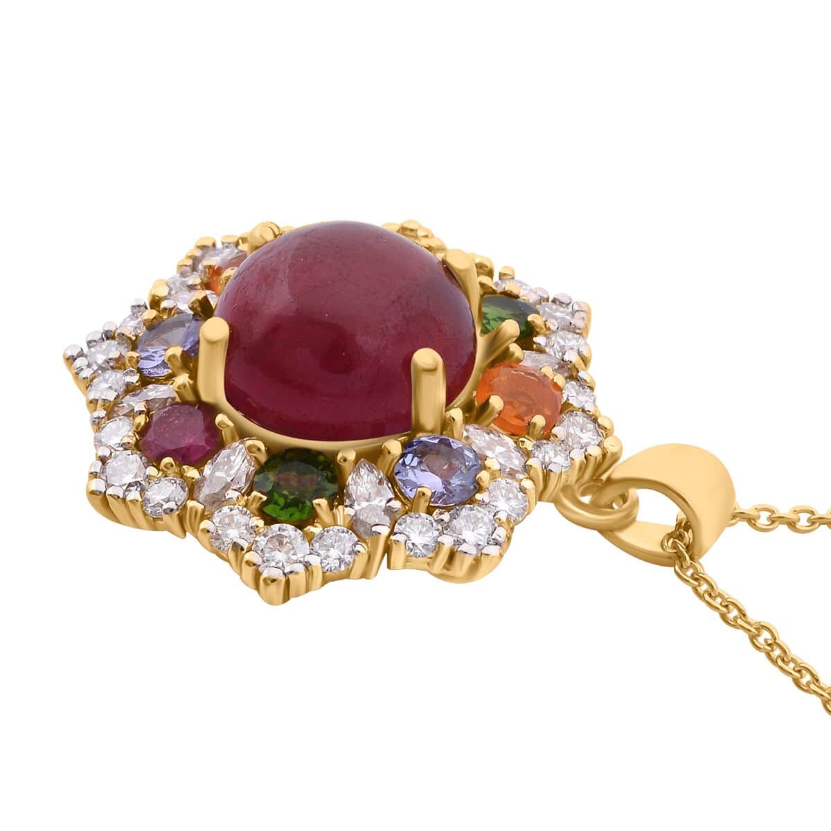 African Ruby (FF) and Multi Gemstone 12.00 ctw Radiant Blossom Pendant Necklace in Vermeil Yellow Gold Over Sterling Silver 20 Inches image number 3