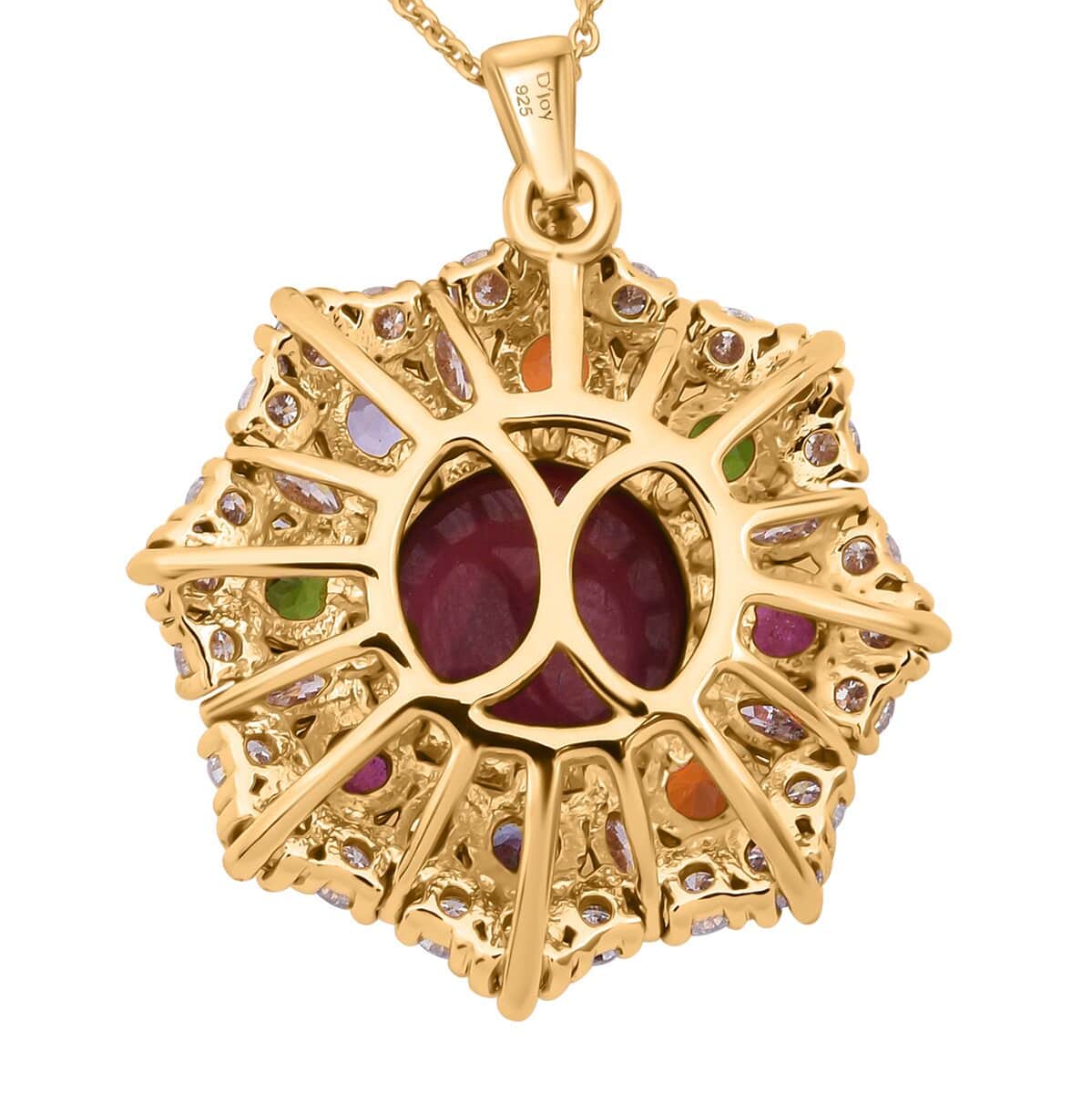 African Ruby (FF) and Multi Gemstone 12.00 ctw Radiant Blossom Pendant Necklace in Vermeil Yellow Gold Over Sterling Silver 20 Inches image number 4