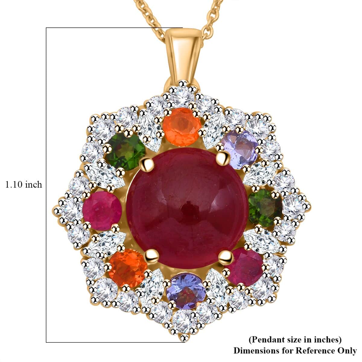 African Ruby (FF) and Multi Gemstone 12.00 ctw Radiant Blossom Pendant Necklace in Vermeil Yellow Gold Over Sterling Silver 20 Inches image number 6