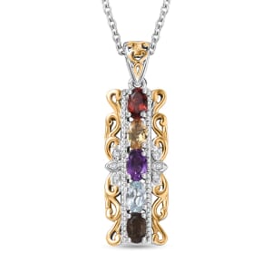 Karis Multi Gemstone 1.20 ctw Pendant in 18K YG Plated and Platinum Bond with Stainless Steel Necklace 20 Inches