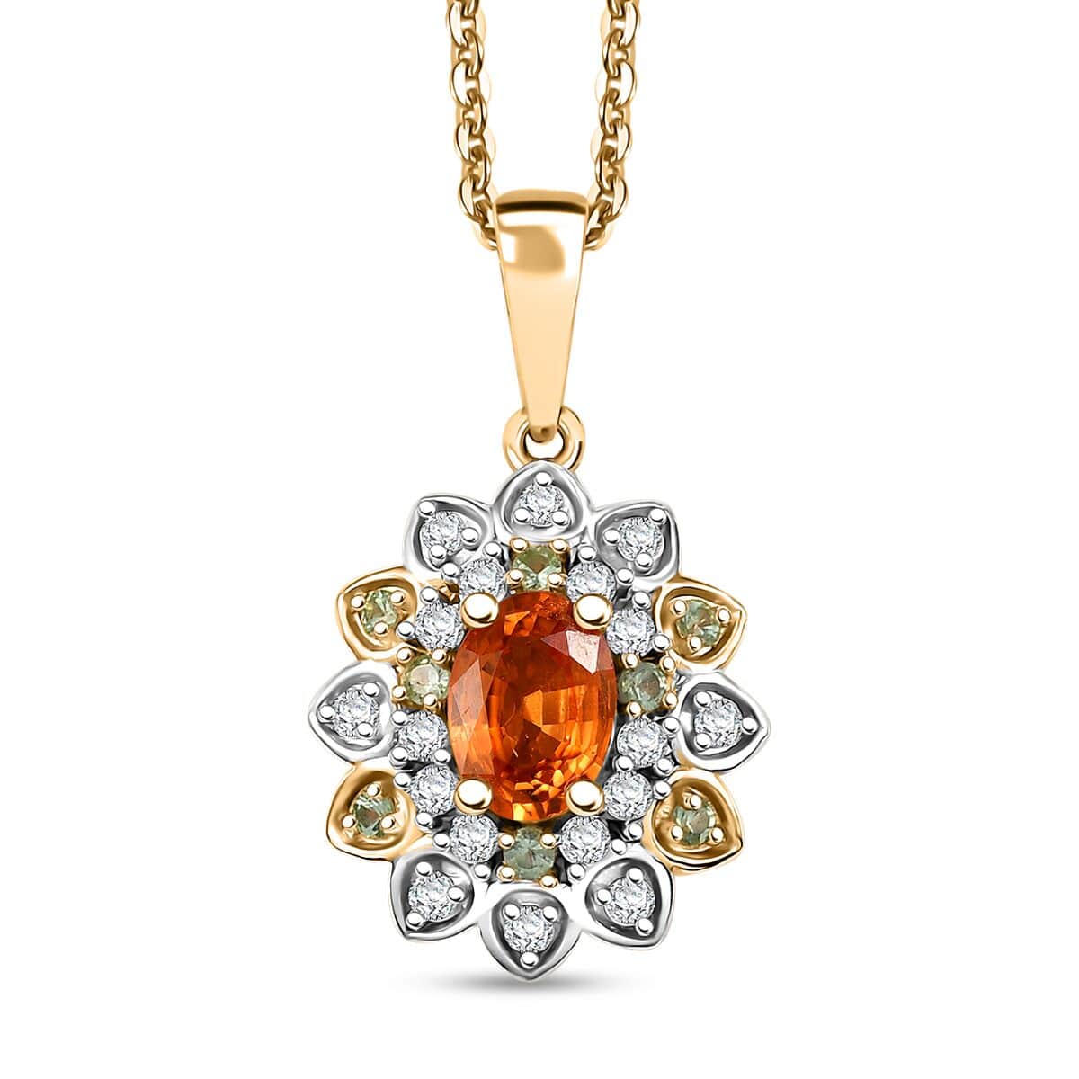 Fanta Garnet and Multi Gemstone 1.60 ctw Sunflower Pendant Necklace in 18K Vermeil Yellow Gold Over Sterling Silver 20 Inches image number 0