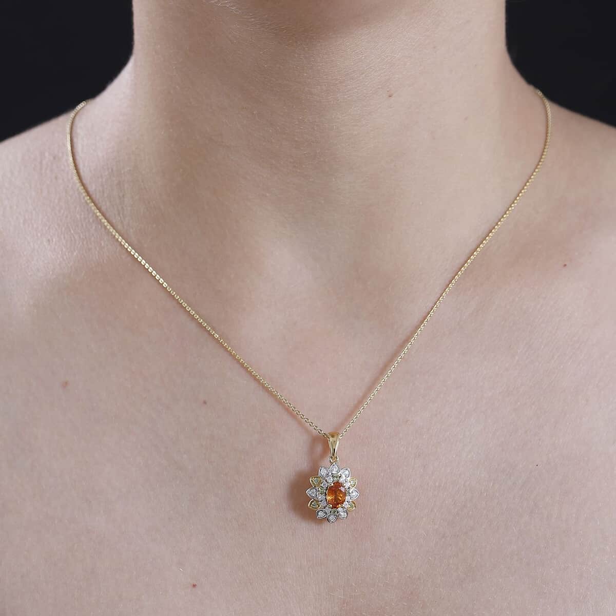 Fanta Garnet and Multi Gemstone 1.60 ctw Sunflower Pendant Necklace in 18K Vermeil Yellow Gold Over Sterling Silver 20 Inches image number 2