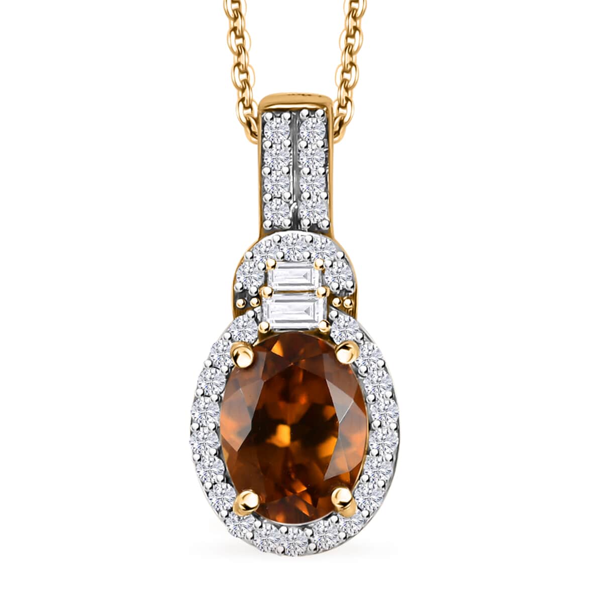 AAA Golden Turkizite and Moissanite 1.75 ctw Sunlit Grace Pendant Necklace in 18K Vermeil Yellow Gold Over Sterling Silver 20 Inches image number 0