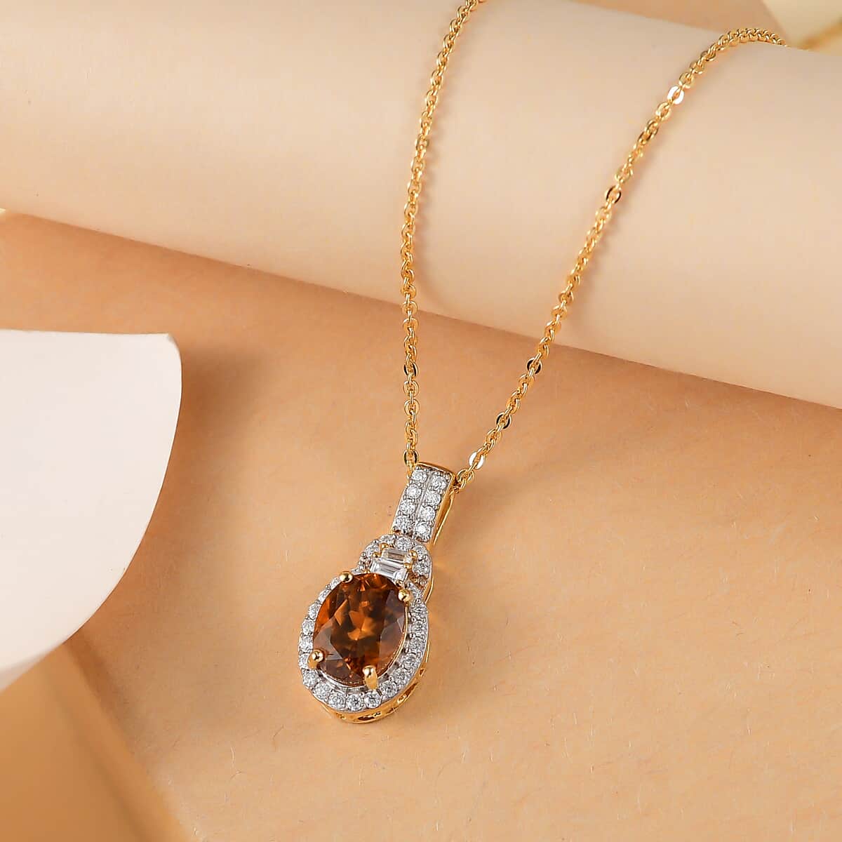 AAA Golden Turkizite and Moissanite 1.75 ctw Sunlit Grace Pendant Necklace in 18K Vermeil Yellow Gold Over Sterling Silver 20 Inches image number 1