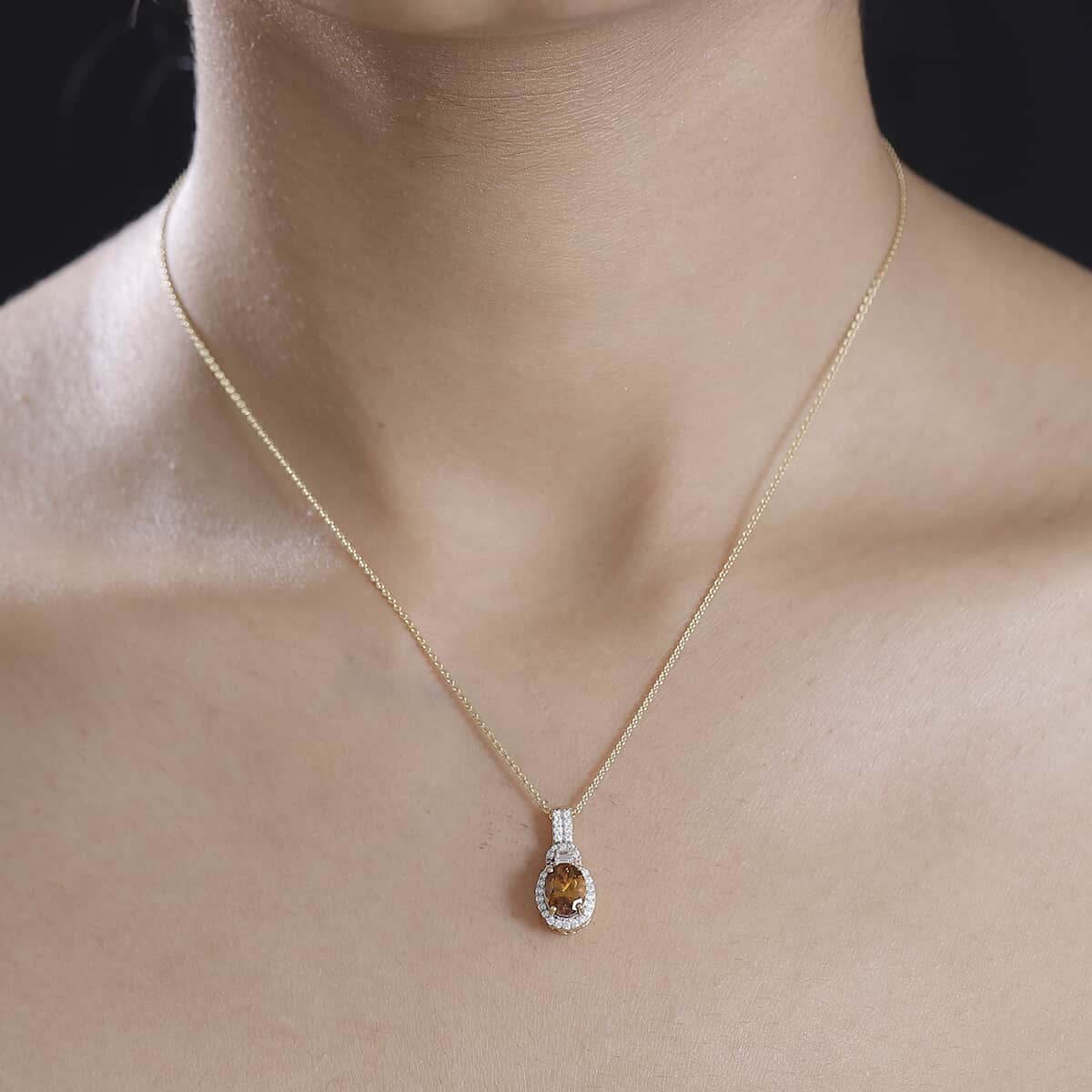 AAA Golden Turkizite and Moissanite 1.75 ctw Sunlit Grace Pendant Necklace in 18K Vermeil Yellow Gold Over Sterling Silver 20 Inches image number 2