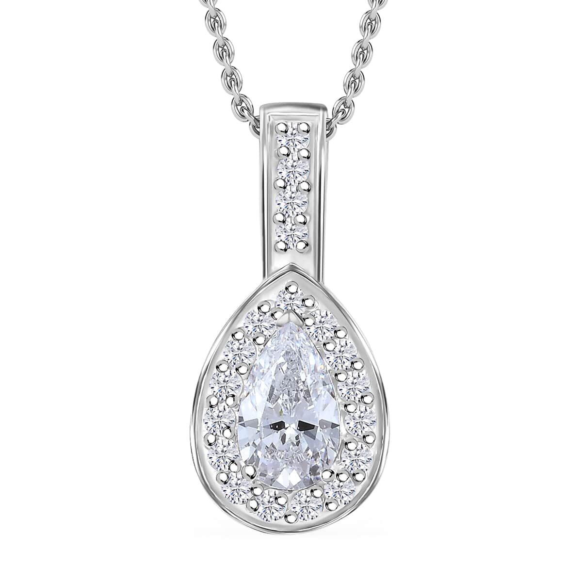 J Francis Embellished with Zirconia by Swarovski 3.50 ctw Halo Pendant Necklace in Rhodium Over Sterling Silver 20 Inches image number 0