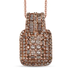 Natural Champagne Diamond 1.00 ctw Art Deco Pendant Necklace in 18K Vermeil RG Over Sterling Silver 20 Inches