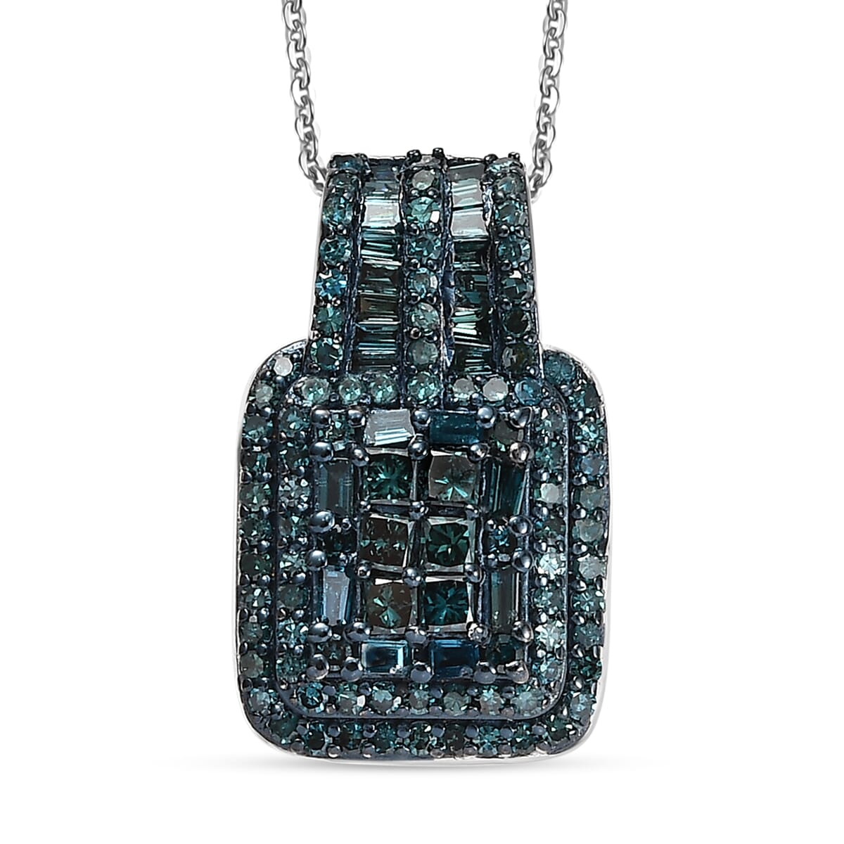 D'Joy Blue Diamond 1.00 ctw Art Deco Pendant Necklace in Rhodium Over Sterling Silver 20 Inches image number 0