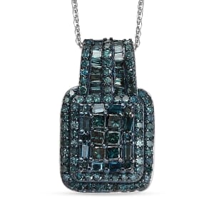 D'Joy Blue Diamond 1.00 ctw Art Deco Pendant Necklace in Rhodium Over Sterling Silver 20 Inches