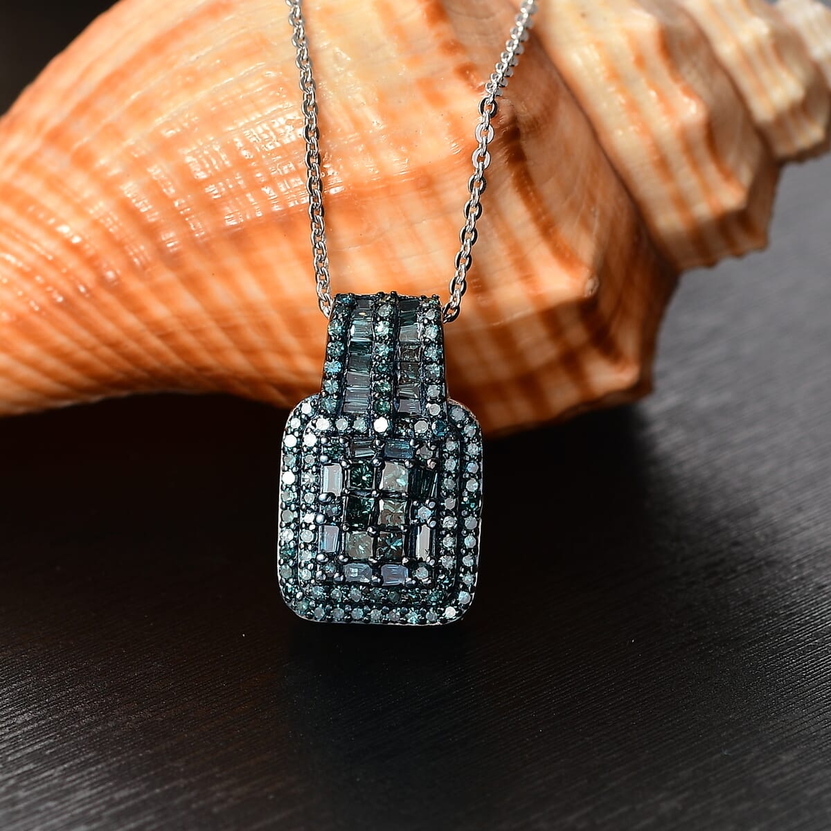D'Joy Blue Diamond 1.00 ctw Art Deco Pendant Necklace in Rhodium Over Sterling Silver 20 Inches image number 1