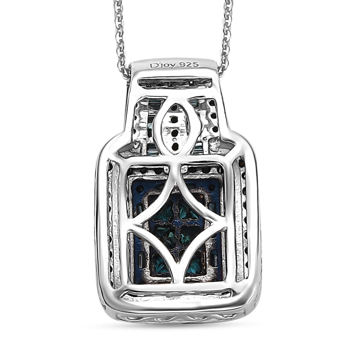 D'Joy Blue Diamond 1.00 ctw Art Deco Pendant Necklace in Rhodium Over Sterling Silver 20 Inches image number 4