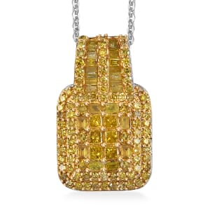 D'Joy Yellow Diamond 1.00 ctw Art Deco Pendant Necklace in Rhodium Over Sterling Silver 20 Inches