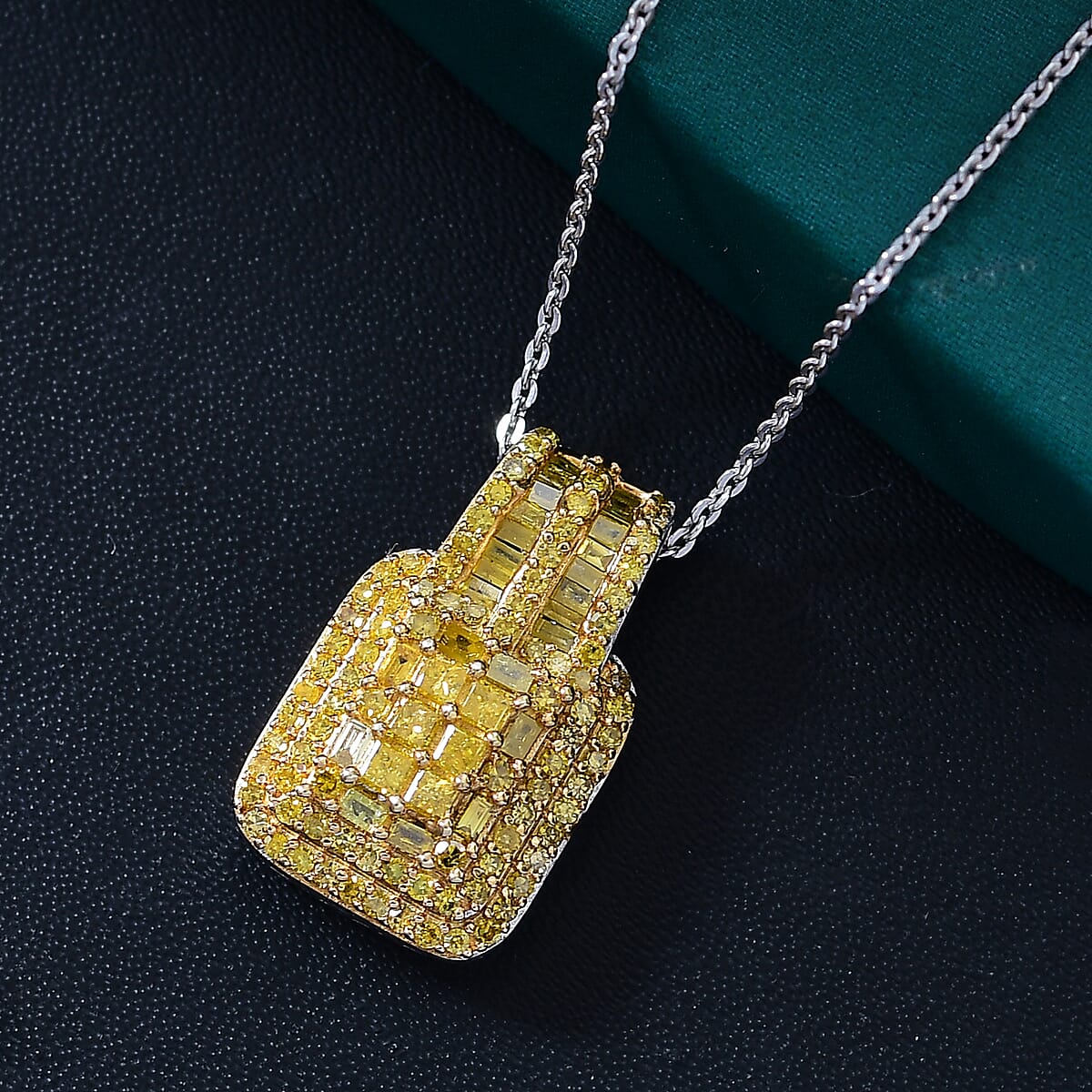 D'Joy Yellow Diamond 1.00 ctw Art Deco Pendant Necklace in Rhodium Over Sterling Silver 20 Inches image number 1