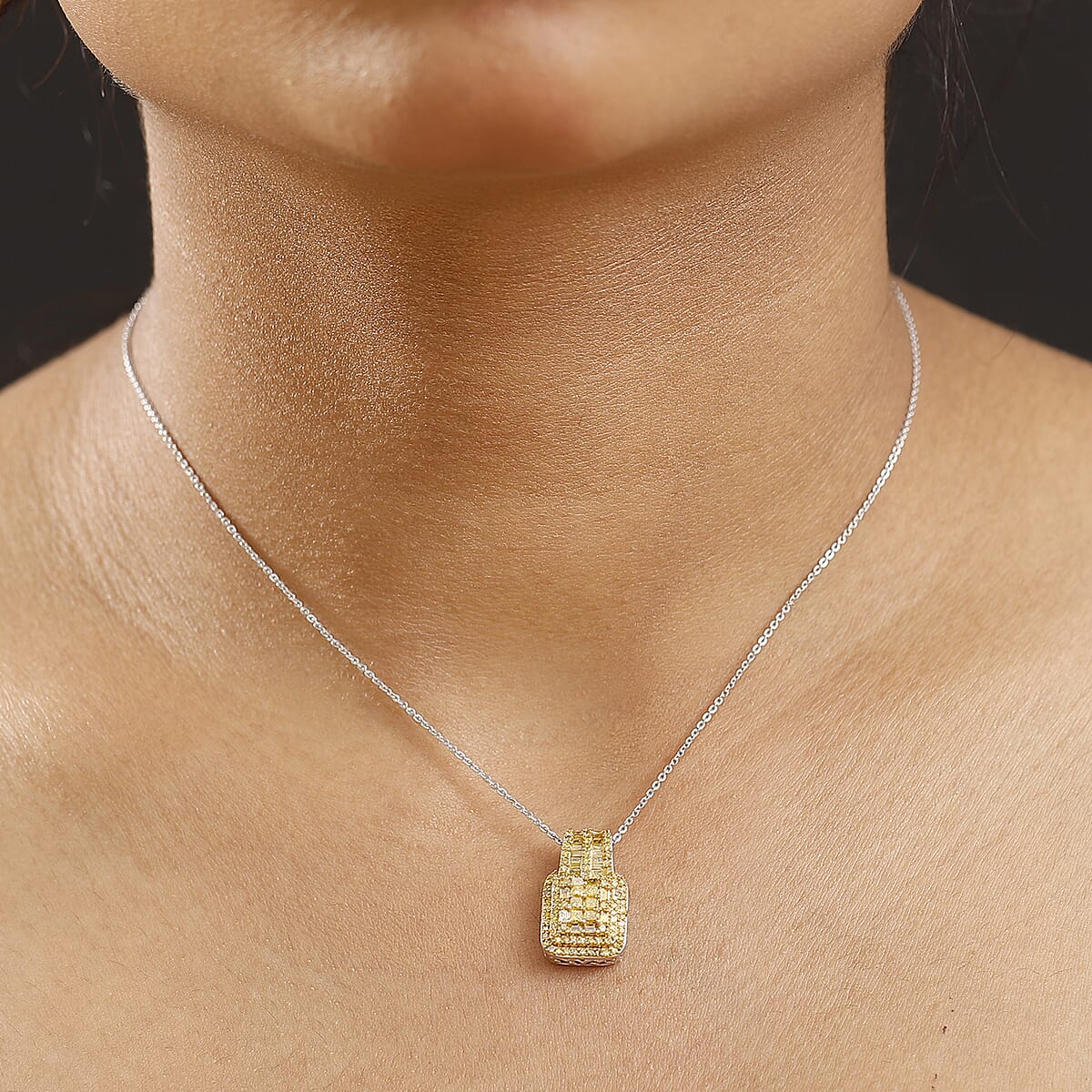 D'Joy Yellow Diamond 1.00 ctw Art Deco Pendant Necklace in Rhodium Over Sterling Silver 20 Inches image number 2