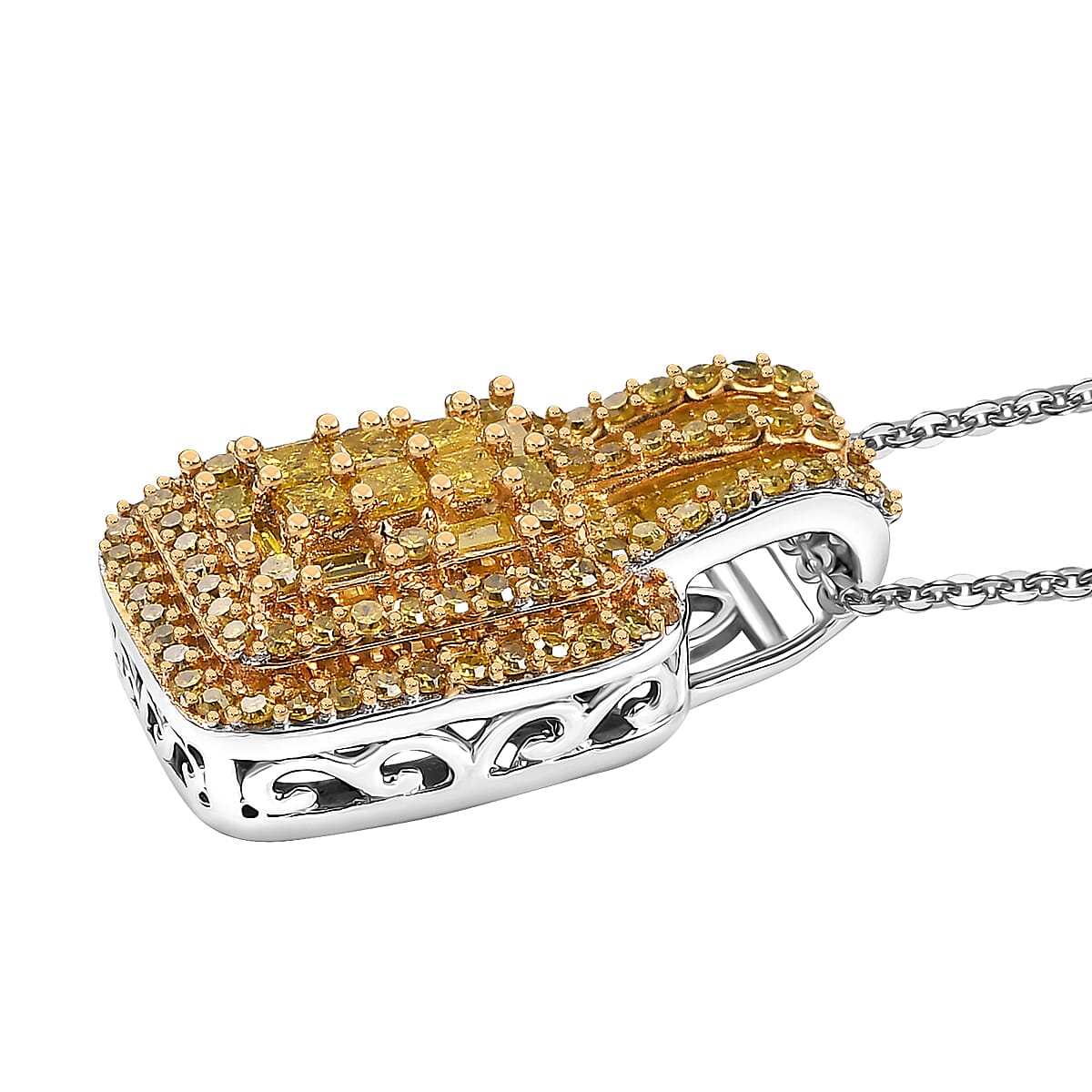 D'Joy Yellow Diamond 1.00 ctw Art Deco Pendant Necklace in Rhodium Over Sterling Silver 20 Inches image number 3