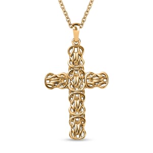 Cross Pendant in 18K YG Plating with Stainless Steel Necklace 20 Inches