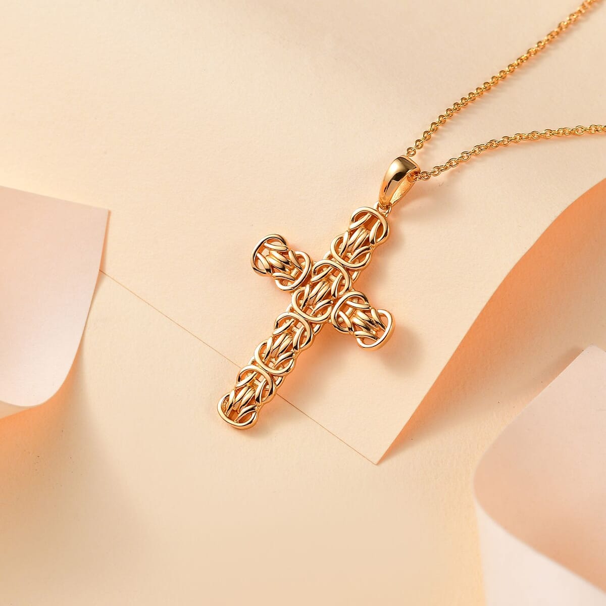 Cross Pendant in 18K YG Plating with Stainless Steel Necklace 20 Inches image number 1