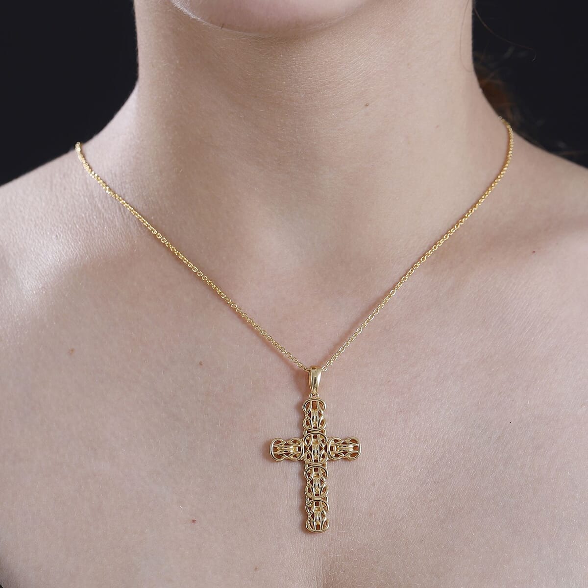 Cross Pendant in 18K YG Plating with Stainless Steel Necklace 20 Inches image number 2