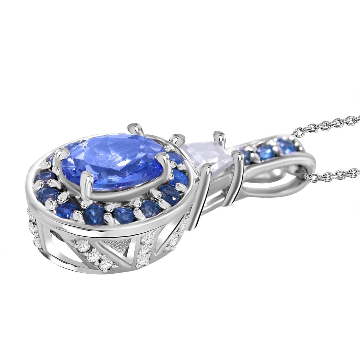 Tanzanite and Multi Gemstone 1.50 ctw Luminous Crown Pendant Necklace 20 Inches in Rhodium Over Sterling Silver image number 2