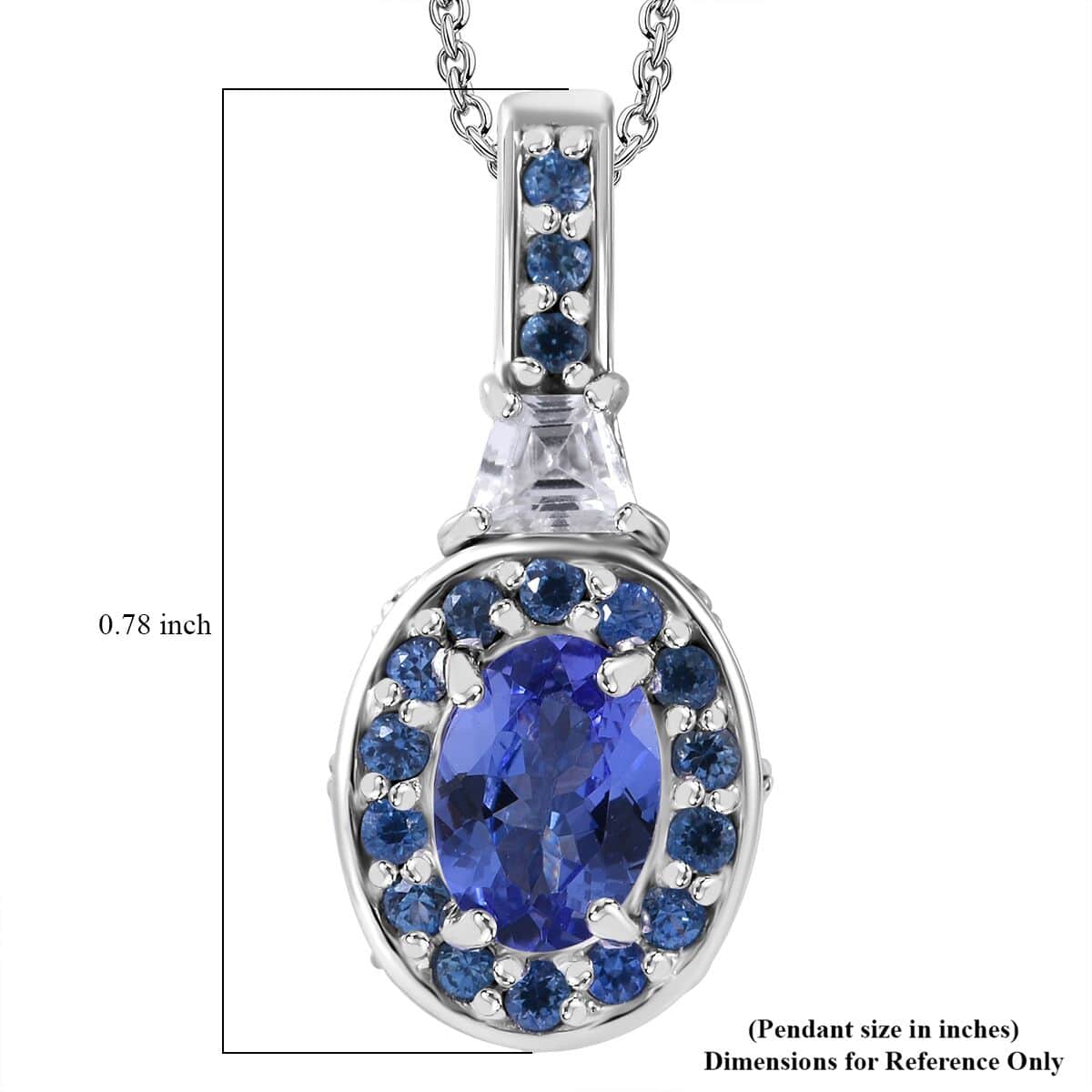 TLV Tanzanite, Multi Gemstone Halo Pendant Necklace (20 Inches) in Rhodium Over Sterling Silver 1.50 ctw image number 4