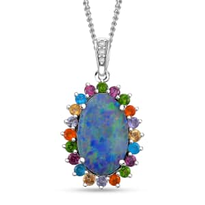 AAA Boulder Opal Doublet and Multi Gemstone 3.80 ctw Ocean Radiance Pendant Necklace in Platinum and Rhodium Over Sterling Silver 20 Inches