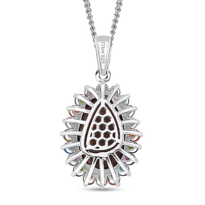 AAA Boulder Opal Doublet and Multi Gemstone 3.80 ctw Ocean Radiance Pendant Necklace in Platinum and Rhodium Over Sterling Silver 20 Inches