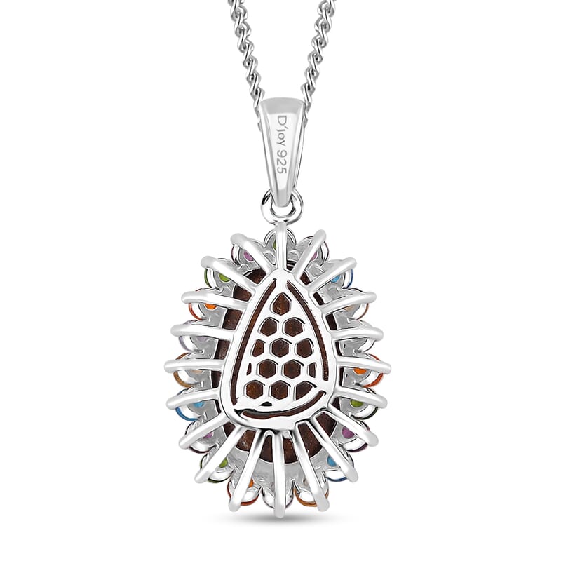 AAA Boulder Opal Doublet and Multi Gemstone 3.80 ctw Ocean Radiance Pendant Necklace in Platinum and Rhodium Over Sterling Silver 20 Inches