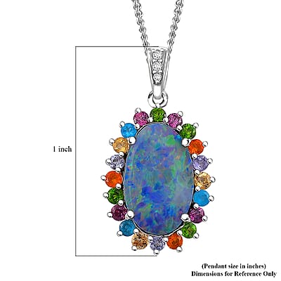 AAA Boulder Opal Doublet and Multi Gemstone 3.80 ctw Ocean Radiance Pendant Necklace in Platinum and Rhodium Over Sterling Silver 20 Inches