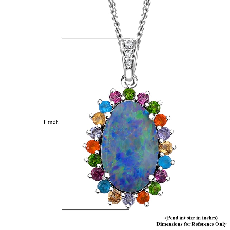 AAA Boulder Opal Doublet and Multi Gemstone 3.80 ctw Ocean Radiance Pendant Necklace in Platinum and Rhodium Over Sterling Silver 20 Inches