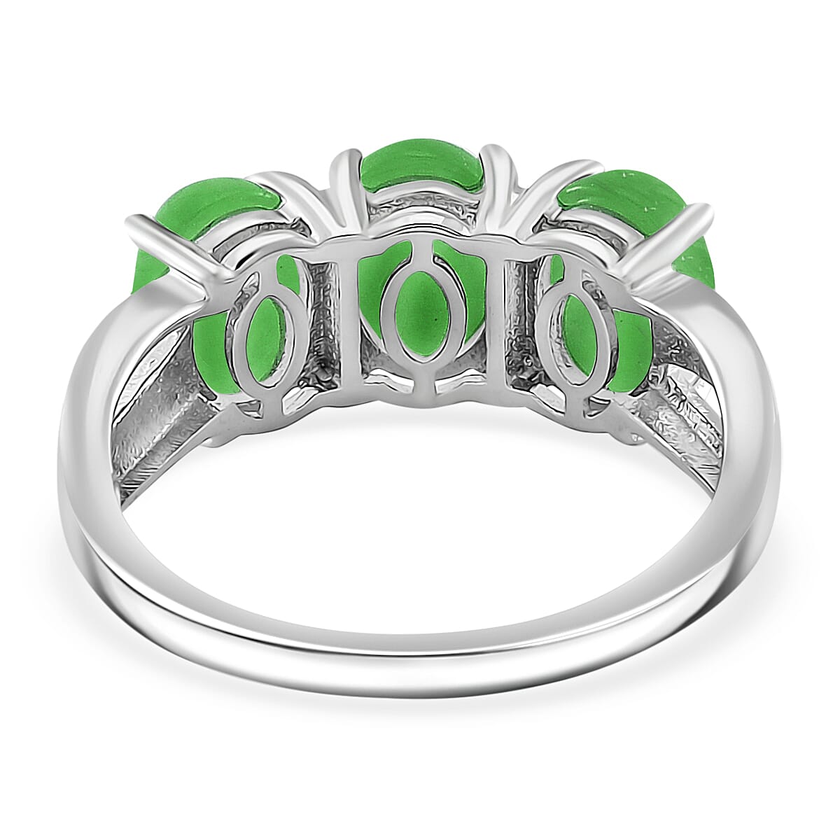 Green Jade (D) 12.50 ctw Stud Earrings, 3 Stone Ring (Size 5.0) and Pendant in Rhodium Over Sterling Silver with Stainless Steel Necklace 20 Inches