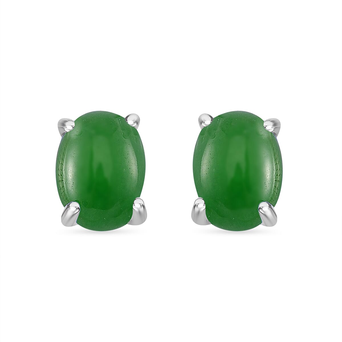 Green Jade (D) 12.50 ctw Stud Earrings, 3 Stone Ring (Size 5.0) and Pendant in Rhodium Over Sterling Silver with Stainless Steel Necklace 20 Inches