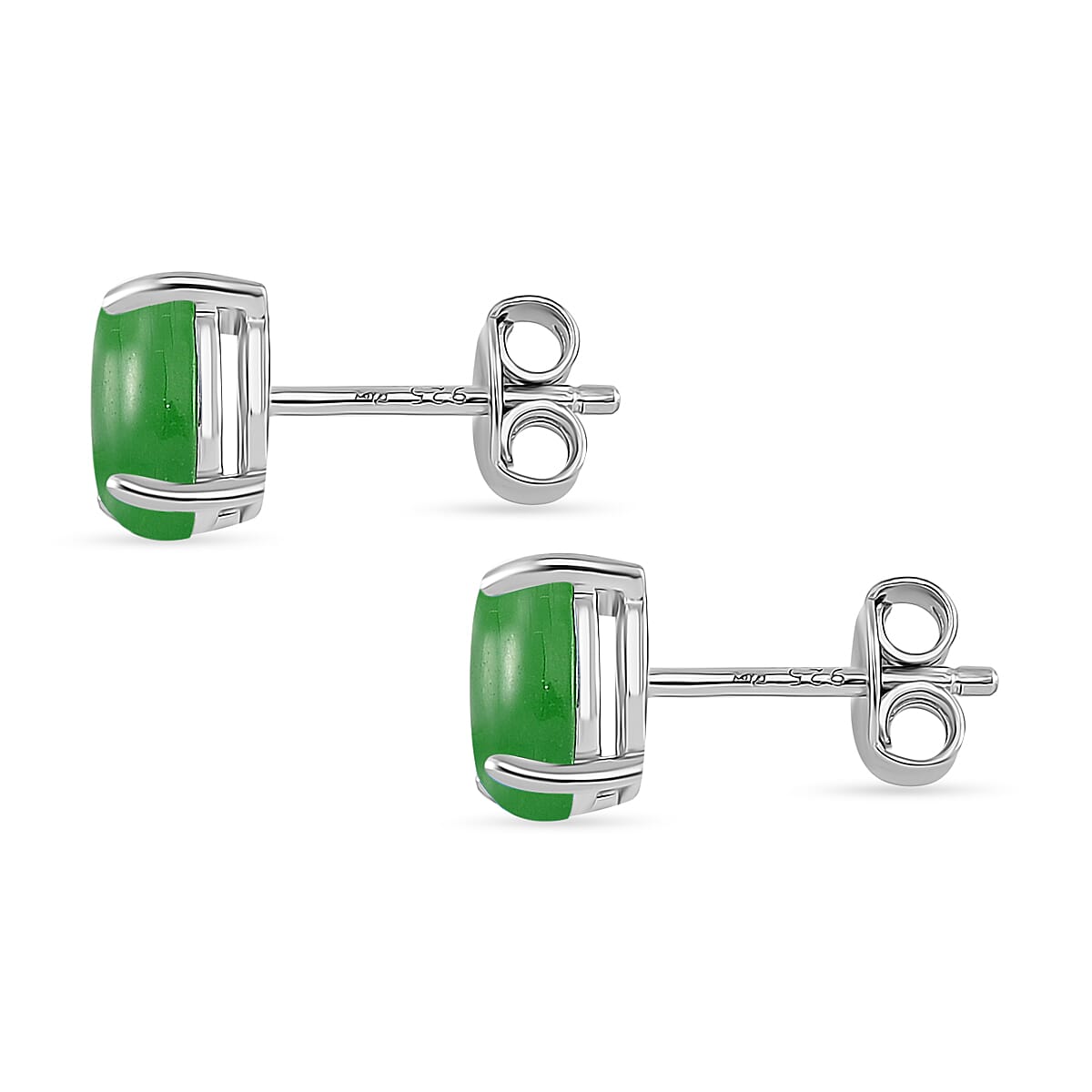 Green Jade (D) 12.50 ctw Stud Earrings, 3 Stone Ring (Size 5.0) and Pendant in Rhodium Over Sterling Silver with Stainless Steel Necklace 20 Inches