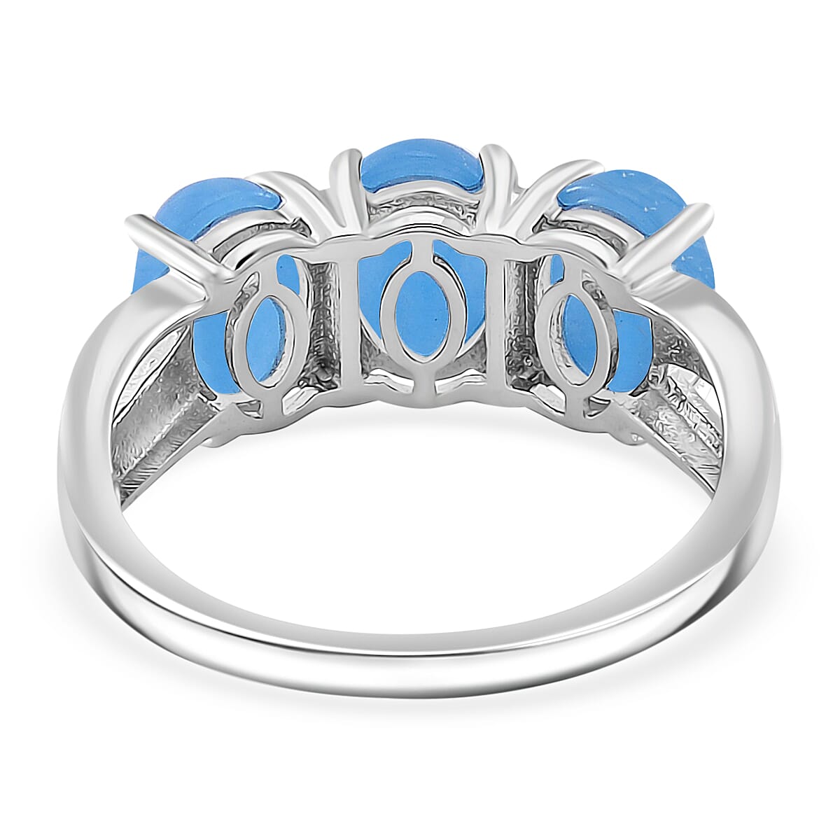 Blue Jade (D) 12.25 ctw Stud Earrings, 3 Stone Ring (Size 6.0) and Pendant in Rhodium Over Sterling Silver with Stainless Steel Necklace 20 Inches image number 4