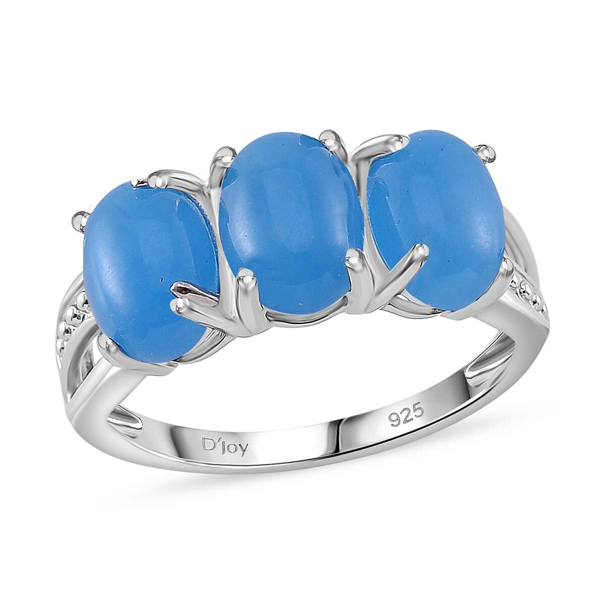 Blue Jade (D) 12.25 ctw Stud Earrings, 3 Stone Ring (Size 8.0) and Pendant in Rhodium Over Sterling Silver with Stainless Steel Necklace 20 Inches image number 2