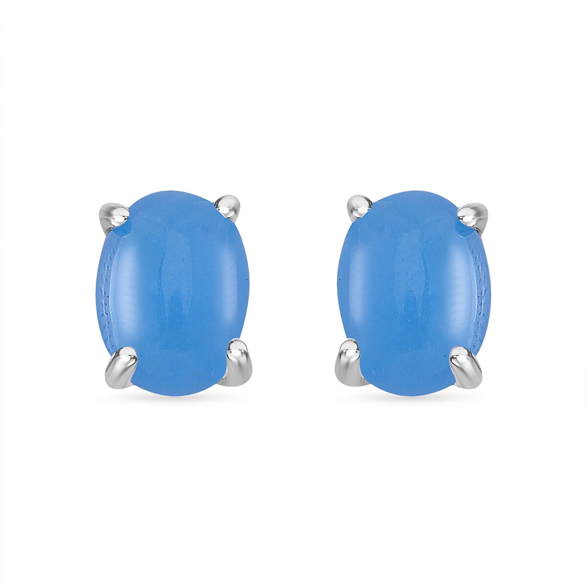 Blue Jade (D) 12.25 ctw Stud Earrings, 3 Stone Ring (Size 8.0) and Pendant in Rhodium Over Sterling Silver with Stainless Steel Necklace 20 Inches image number 7