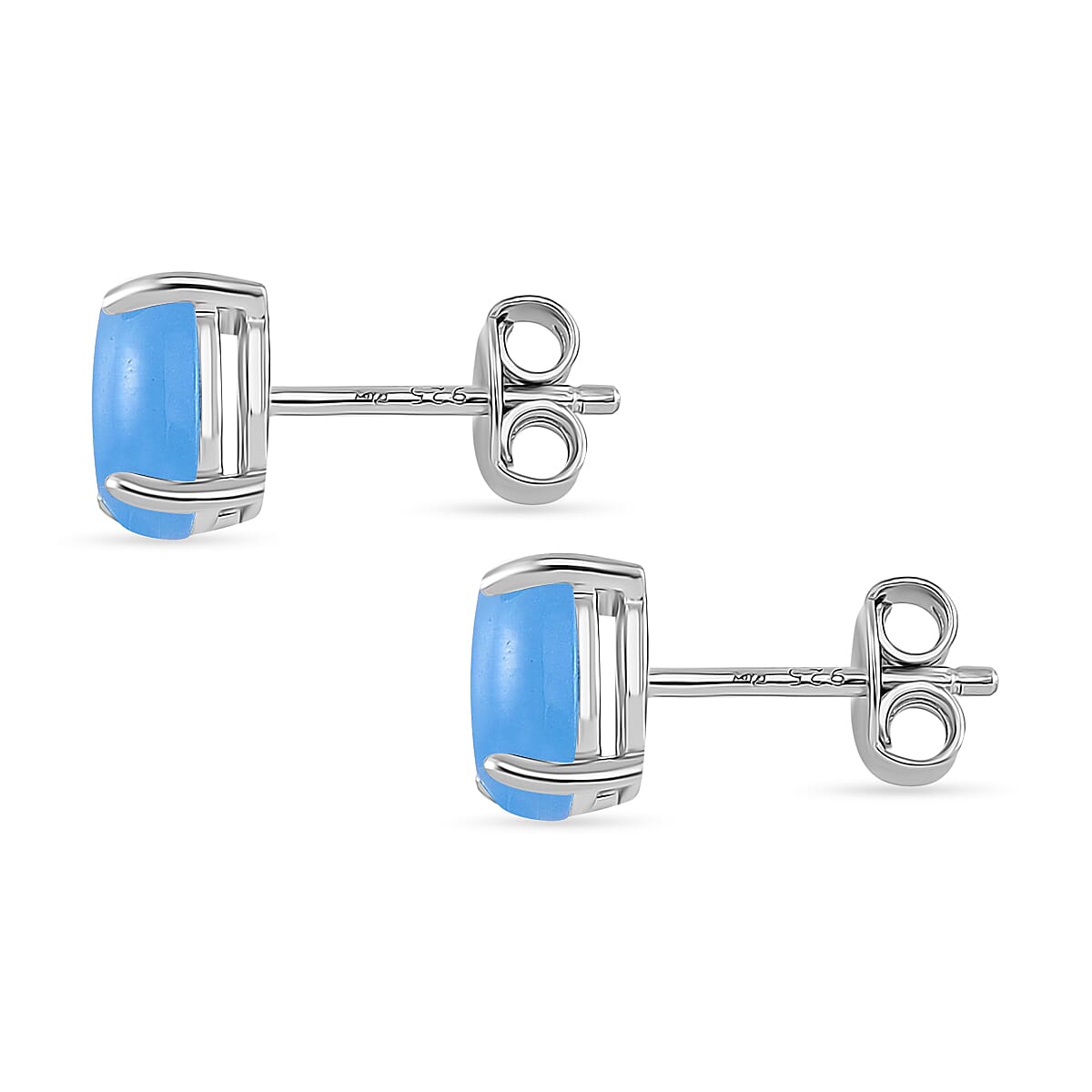 Blue Jade (D) 12.25 ctw Stud Earrings, 3 Stone Ring (Size 8.0) and Pendant in Rhodium Over Sterling Silver with Stainless Steel Necklace 20 Inches image number 8