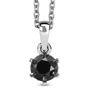 Black Diamond 1.00 ctw Solitaire Pendant Necklace in Rhodium Over Sterling Silver 20 Inches