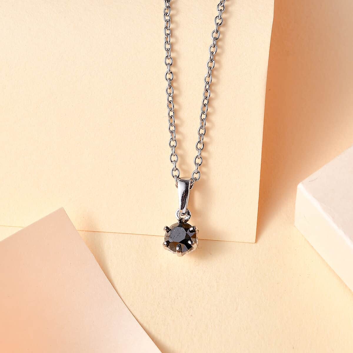 Black Diamond 1.00 ctw Solitaire Pendant Necklace in Rhodium Over Sterling Silver 20 Inches image number 1