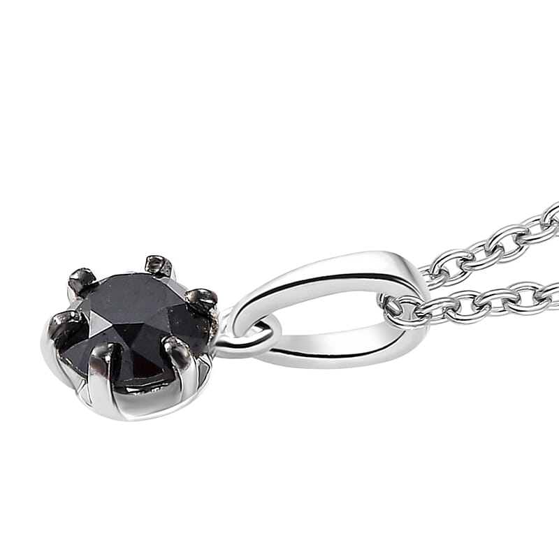 Black Diamond 1.00 ctw Solitaire Pendant Necklace in Rhodium Over Sterling Silver 20 Inches